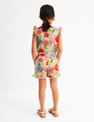 Boden Button Through Ruffle Playsuit - Multi Summer Garden
