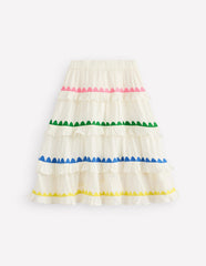 Boden Ruffle Midi Skirt - Soft Ivory Rainbow