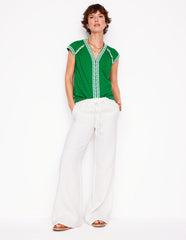 Boden Hazel Cotton Embroidered Top - Rich Emerald