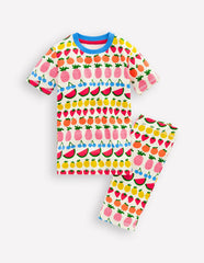 Boden Snug Short John Pajamas - Fruit Stripe