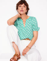Boden Brooke Linen Top - Aquamarine, Deco Palm