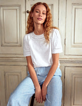 Boden Mila Lace Trim Top - White
