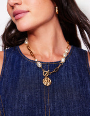 Boden Weathered Faux Pearl Necklace - Gold/Pearl