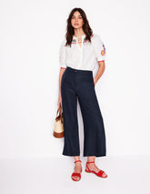 Boden Wide Crop Linen Pants - Navy