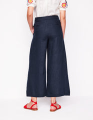 Boden Wide Crop Linen Pants - Navy