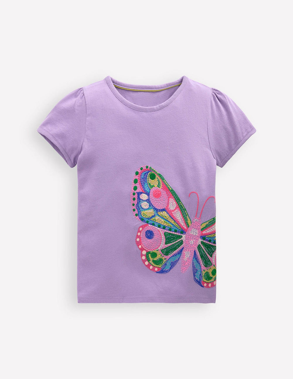 Boden Puff Sleeve Superstitch Top - Parma Violet Purple Butterfly