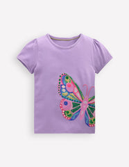 Boden Puff Sleeve Superstitch Top - Parma Violet Purple Butterfly
