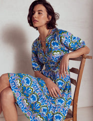 Boden Piper Short Jersey Dress - Kingfisher Blue, Freesia Stamp