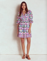 Boden Mya Cotton Short Dress - Royal Purple, Freesia Stamp