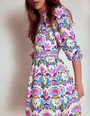 Boden Mya Cotton Short Dress - Royal Purple, Freesia Stamp
