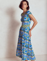 Boden Melanie Jersey Midi Dress - Kingfisher Blue, Freesia Stamp