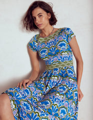 Boden Melanie Jersey Midi Dress - Kingfisher Blue, Freesia Stamp