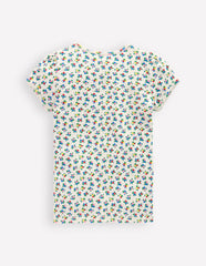 Boden Short Sleeve Pointelle Top - Soft Ivory Ditsy Floral