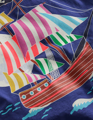 Boden Glow - In - The - Dark T-shirt - Twilight Blue Pirate Ship