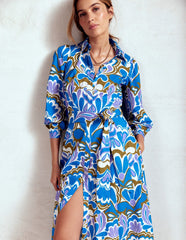 Boden Clara Cotton Shirt Dress - Kingfisher Blue, Freesia Stamp