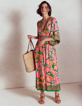 Boden Maya Kimono Jersey Maxi Dress - Pink Rose, Foliage Trail