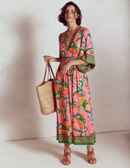 Boden Maya Kimono Jersey Maxi Dress - Pink Rose, Foliage Trail