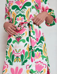 Boden Cleo Linen Tie Waist Dress - Multi, Freesia Stamp