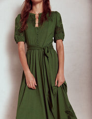 Boden Cutwork Detail Midi Dress - Green Fir
