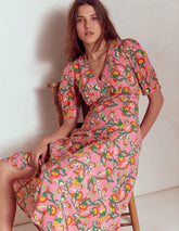 Boden Rosie Godet Tea Dress - Pink Rose, Foliage Trail
