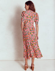 Boden Rosie Godet Tea Dress - Pink Rose, Foliage Trail