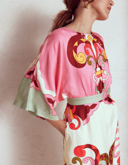 Boden Flute Sleeve Midi Dress - Pink Rose, Ornate Reflection