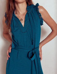 Boden Aria Broderie Trim Midi Dress - Harbour Blue