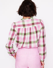 Boden Gingham Double Cloth Top - Pink and Green Gingham