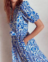 Boden Christabel Cotton Midi Dress - Gallery Blue, Walled Garden