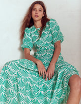 Boden Tiered Poplin Maxi Dress - Aquamarine Blue, Deco Palm