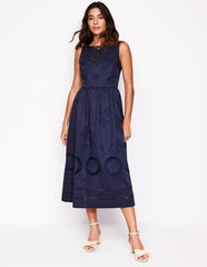 Boden Lauren Broderie Midi Dress - Navy