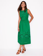 Boden Lauren Broderie Midi Dress - Rich Emerald, Broderie
