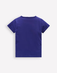 Boden Short Sleeve Appliqué T-shirt - Starboard Blue Apple
