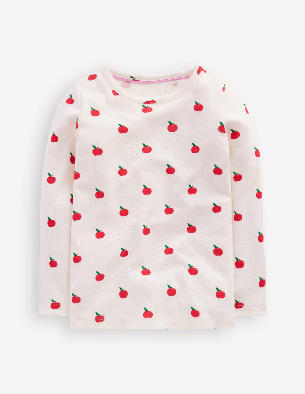 Boden Long Sleeve Pointelle Top - Soft Ivory Little Apples