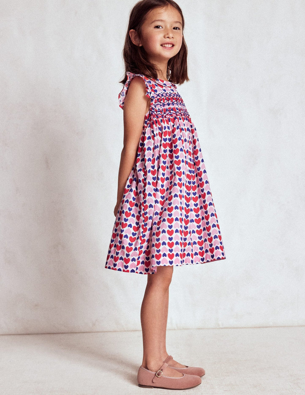 Boden Adeline Smocked Dress - Poppy Red Geo Heart