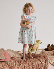 Boden Adeline Smocked Dress - Glacier Blue Spaced Tiny Bows
