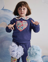 Boden Bobbie Appliqué Sweatshirt - Starboard Blue Hearts
