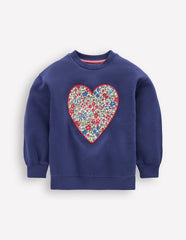 Boden Bobbie Appliqué Sweatshirt - Starboard Blue Hearts