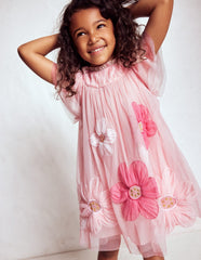 Boden Appliqué Tulle Dress - Chalk Pink Flower