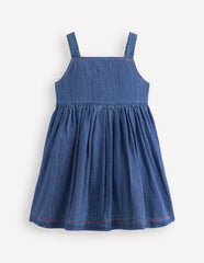 Boden Button - through Pinafore Dress - Mid Vintage Denim