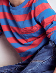 Boden Everyday Long Sleeve T-shirt - Kingfisher Blue/ Jam Red