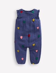 Boden Ruffle Sleeve Romper - Navy Hearts