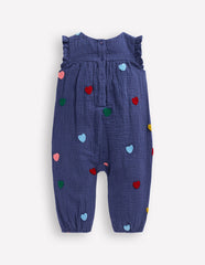 Boden Ruffle Sleeve Romper - Navy Hearts