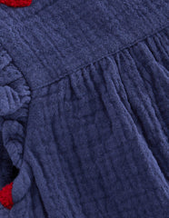 Boden Ruffle Sleeve Romper - Navy Hearts
