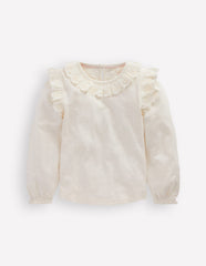 Boden Broderie Heart Trim Top - Soft Ivory