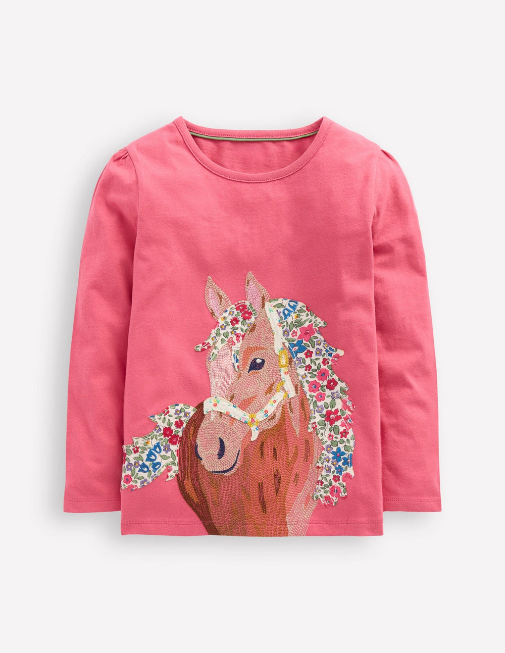 Boden Long Sleeve Superstitch Tee - Rose Pink Horses