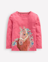 Boden Long Sleeve Superstitch Tee - Rose Pink Horses