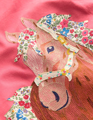 Boden Long Sleeve Superstitch Tee - Rose Pink Horses