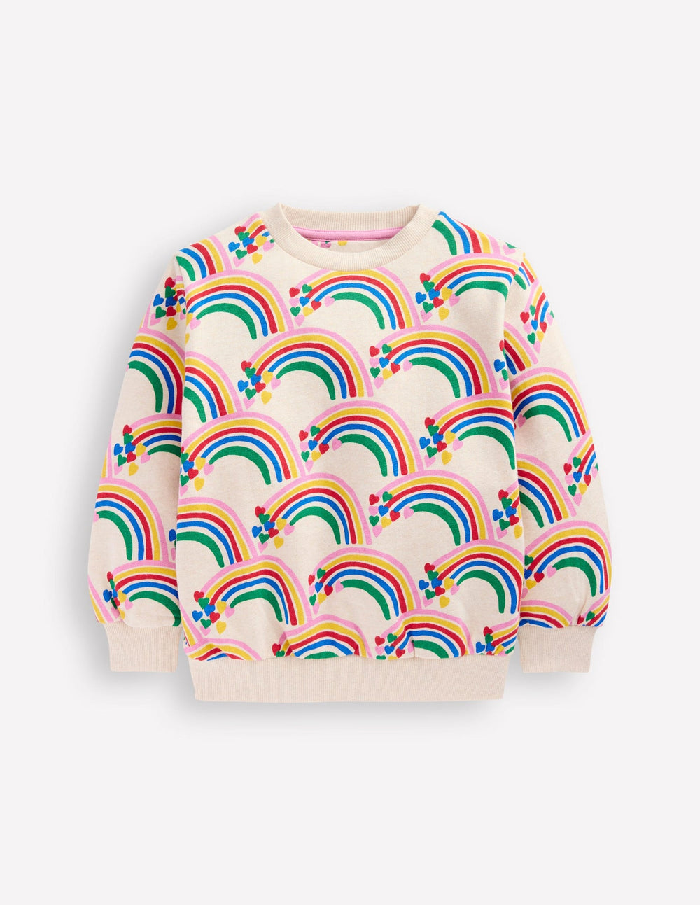 Boden Printed Sweatshirt - Oatmeal Marl Rainbow Hearts