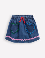 Boden Ric Rac Skirt - Mid Vintage Denim